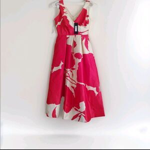 Donna Karan Red Fit & Flare Dress Cream Floral Midi Romantic Capsule 2